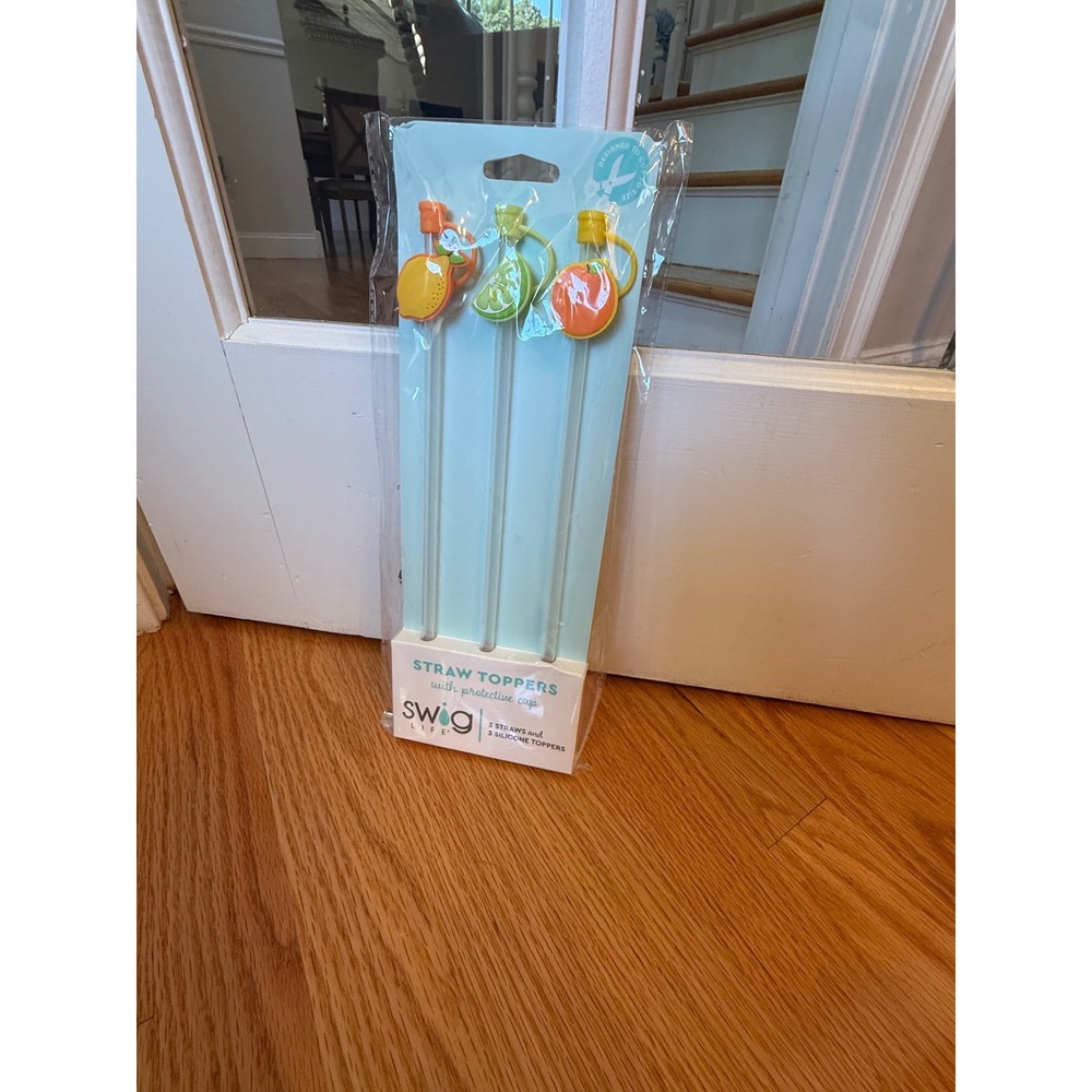 Swig Life Reusable Straw Toppers 3pk Fruit Lemon Lime Orange Silicone BPA Free